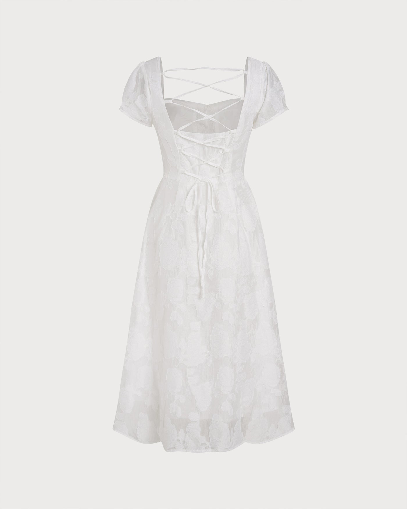 Vestido Midi Blanco con Escote Cuadrado y Cruce