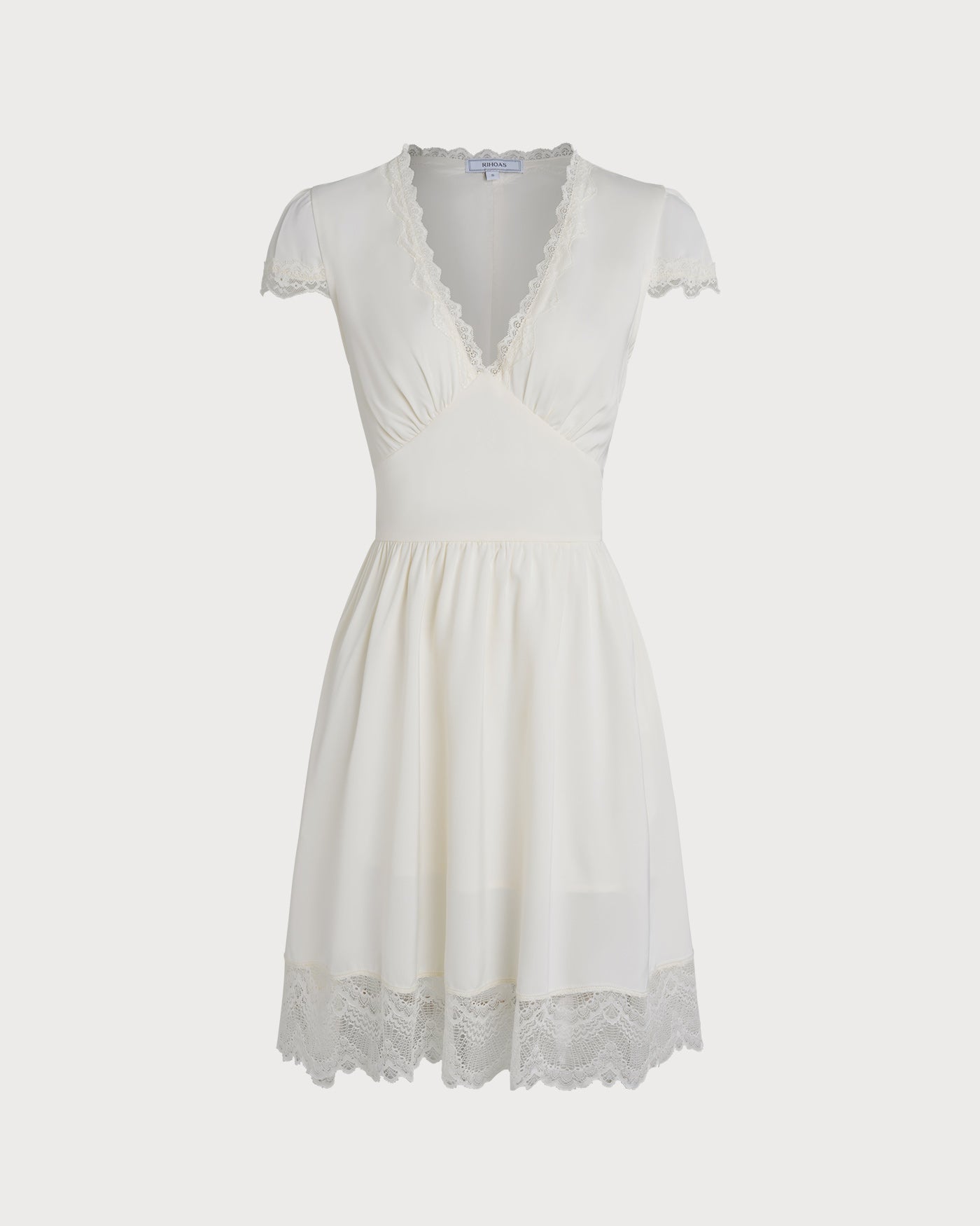 Vestido Mini de Encaje con Escote en V Color Albaricoque