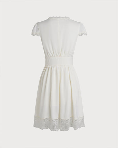 Vestido Mini de Encaje con Escote en V Color Albaricoque