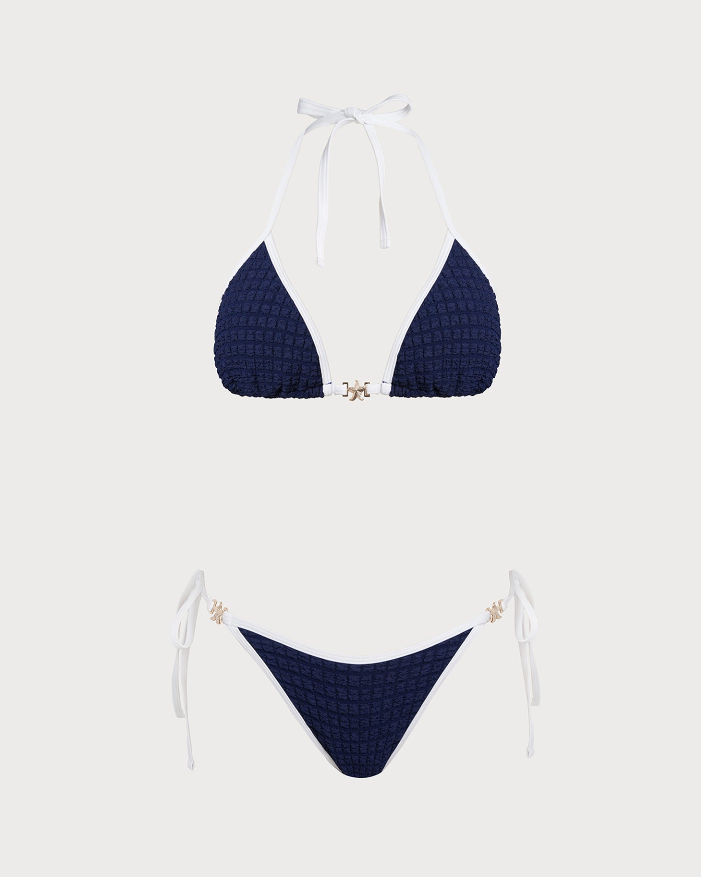 Conjunto de Bikini Halter en Color Azul Contrastante