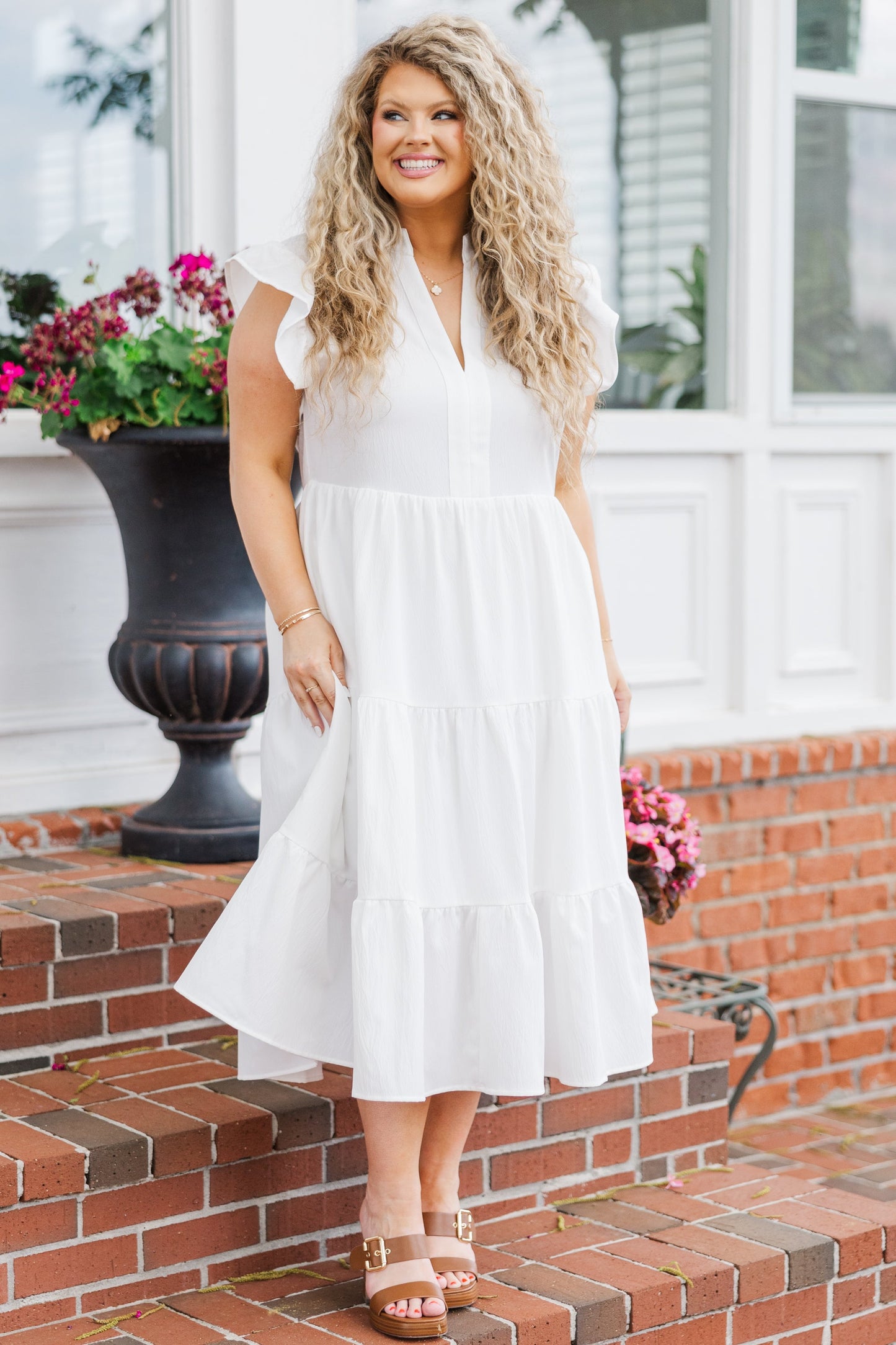 No Te Vayas Tan Pronto Vestido Midi, Blanco