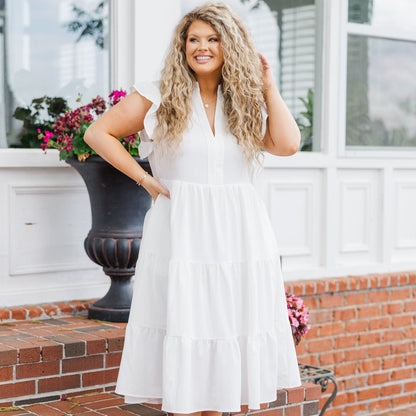No Te Vayas Tan Pronto Vestido Midi, Blanco
