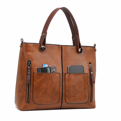 Amandine | Bolsa Tote Multi-Bolsillos Cuero Vintage
