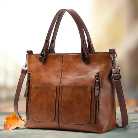 Amandine | Bolsa Tote Multi-Bolsillos Cuero Vintage