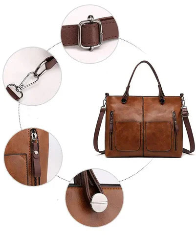 Amandine | Bolsa Tote Multi-Bolsillos Cuero Vintage
