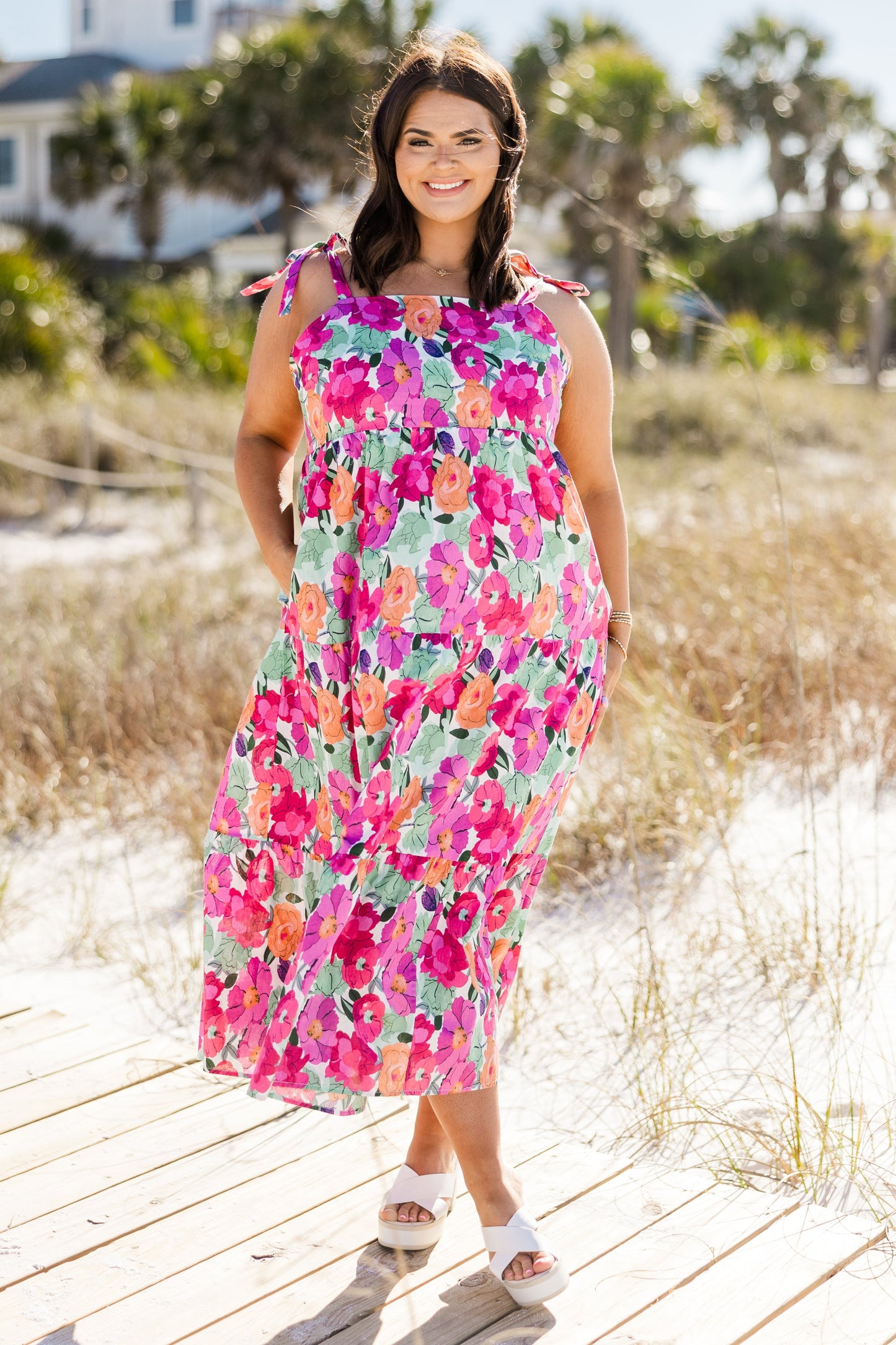 Vestido Etéreo de Flor, Multicolor Rosa