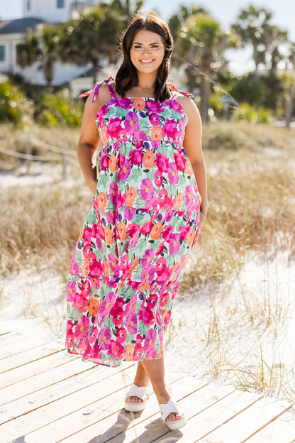 Vestido Etéreo de Flor, Multicolor Rosa