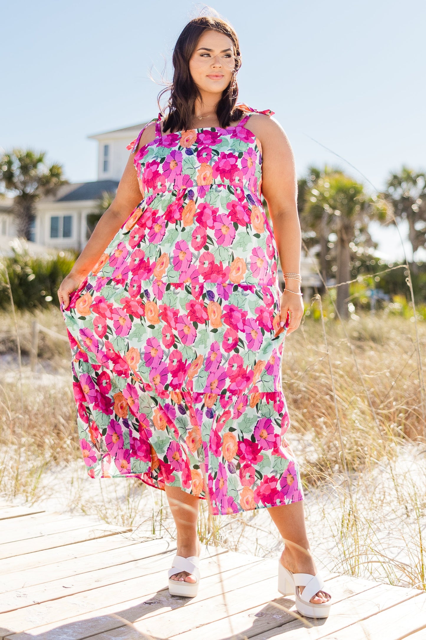 Vestido Etéreo de Flor, Multicolor Rosa
