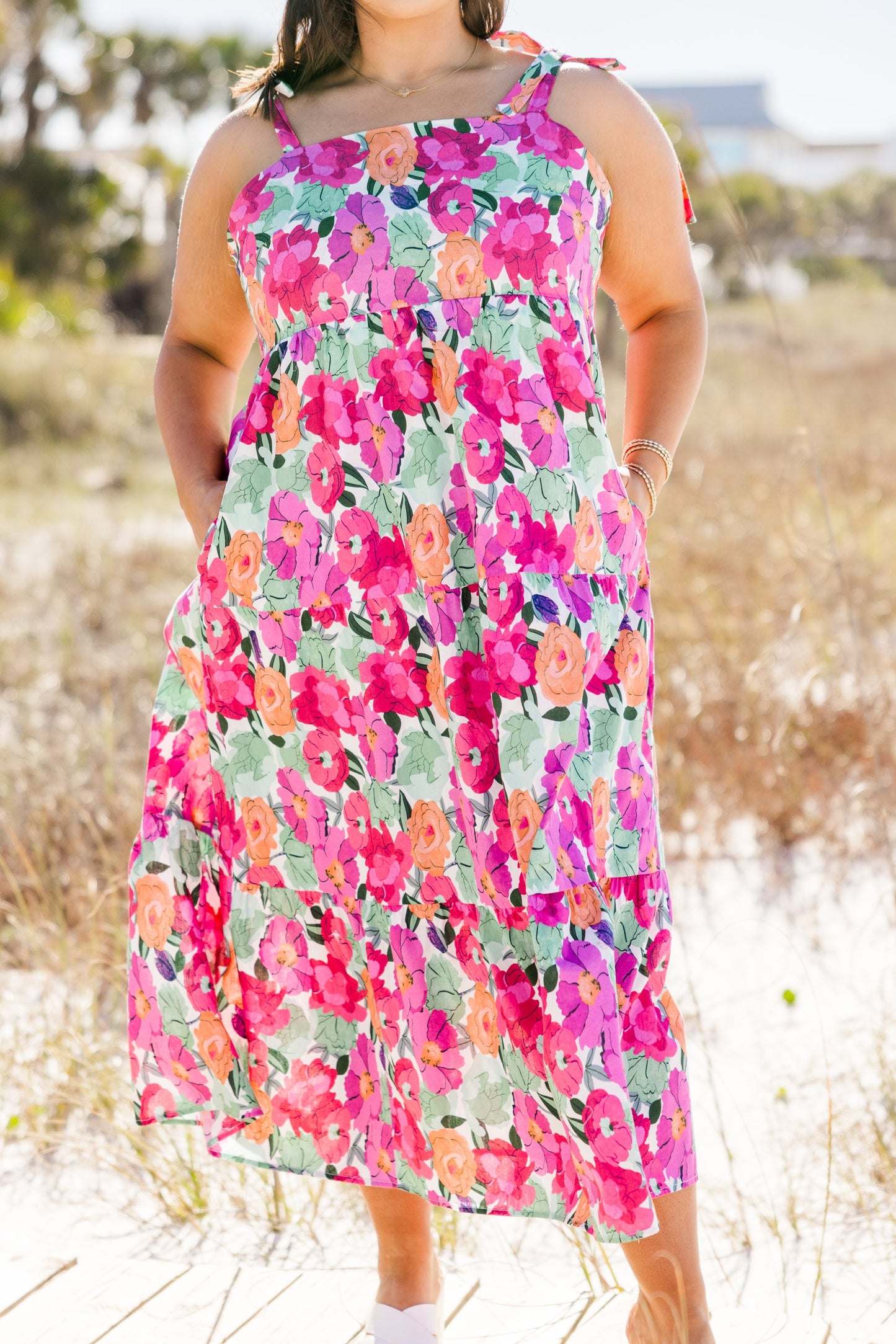 Vestido Etéreo de Flor, Multicolor Rosa