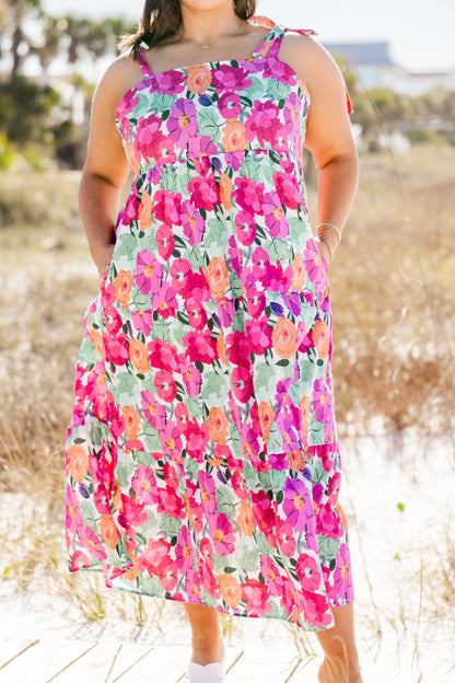 Vestido Etéreo de Flor, Multicolor Rosa