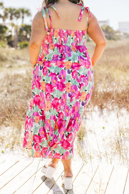 Vestido Etéreo de Flor, Multicolor Rosa