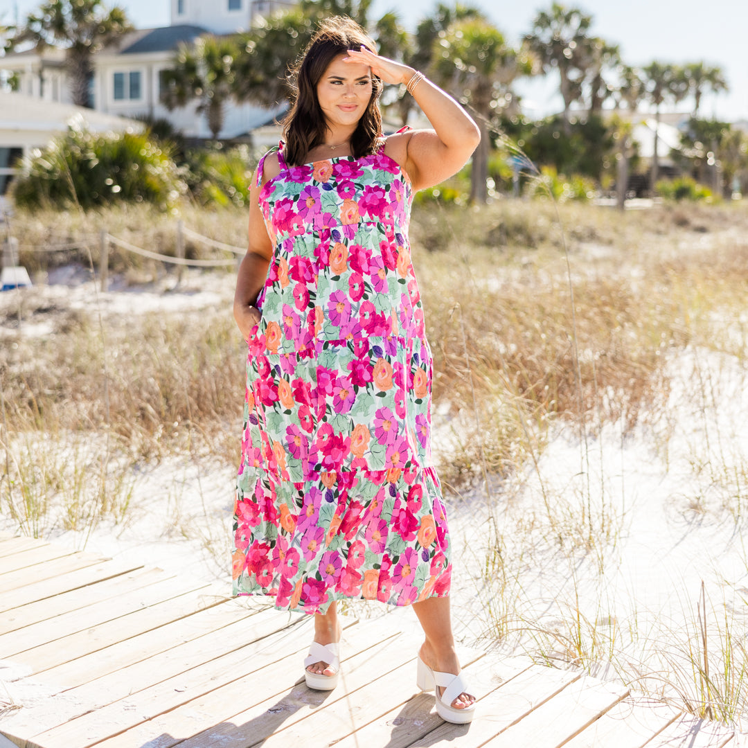 Vestido Etéreo de Flor, Multicolor Rosa