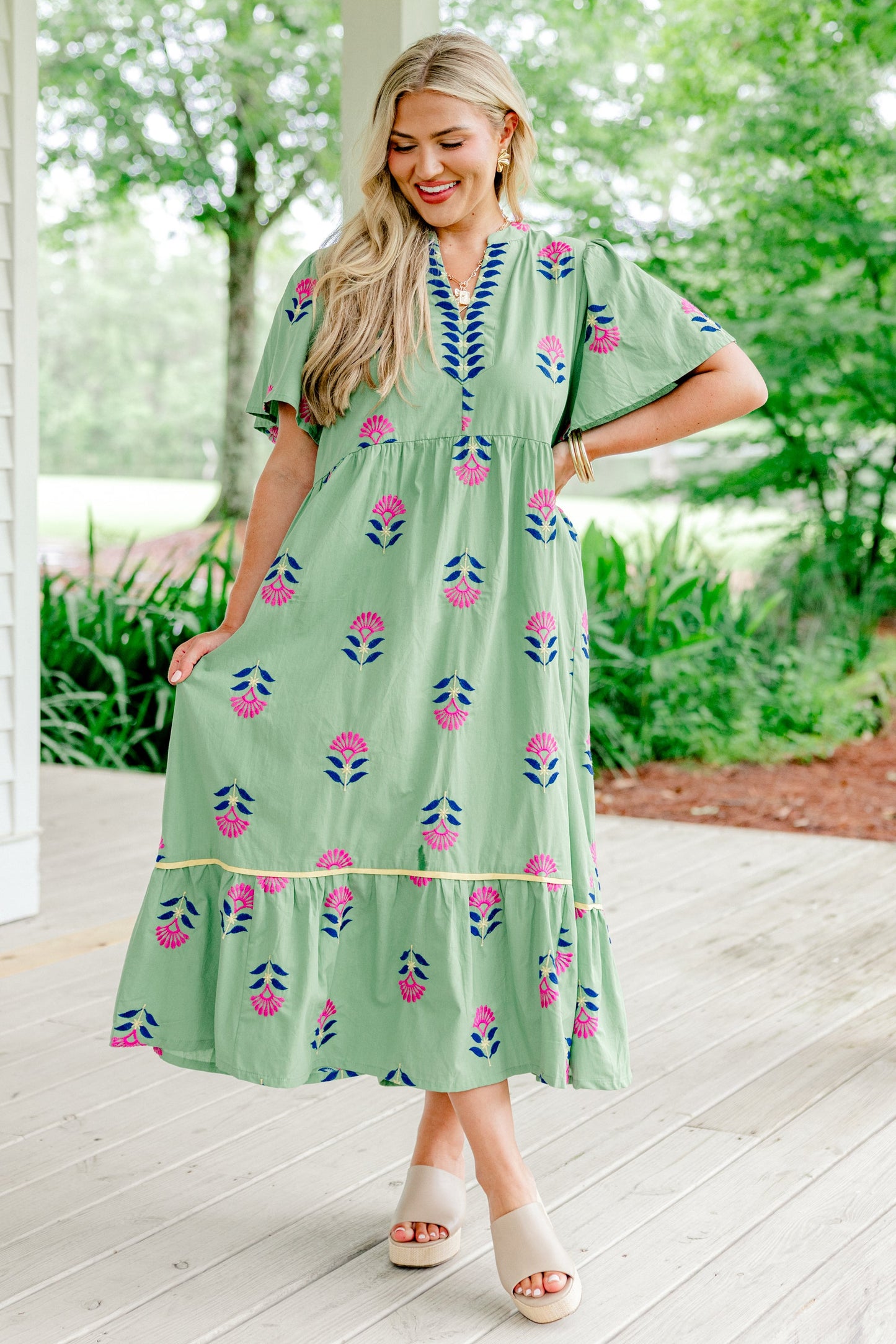 Vestido Graceful Blooms, Verde