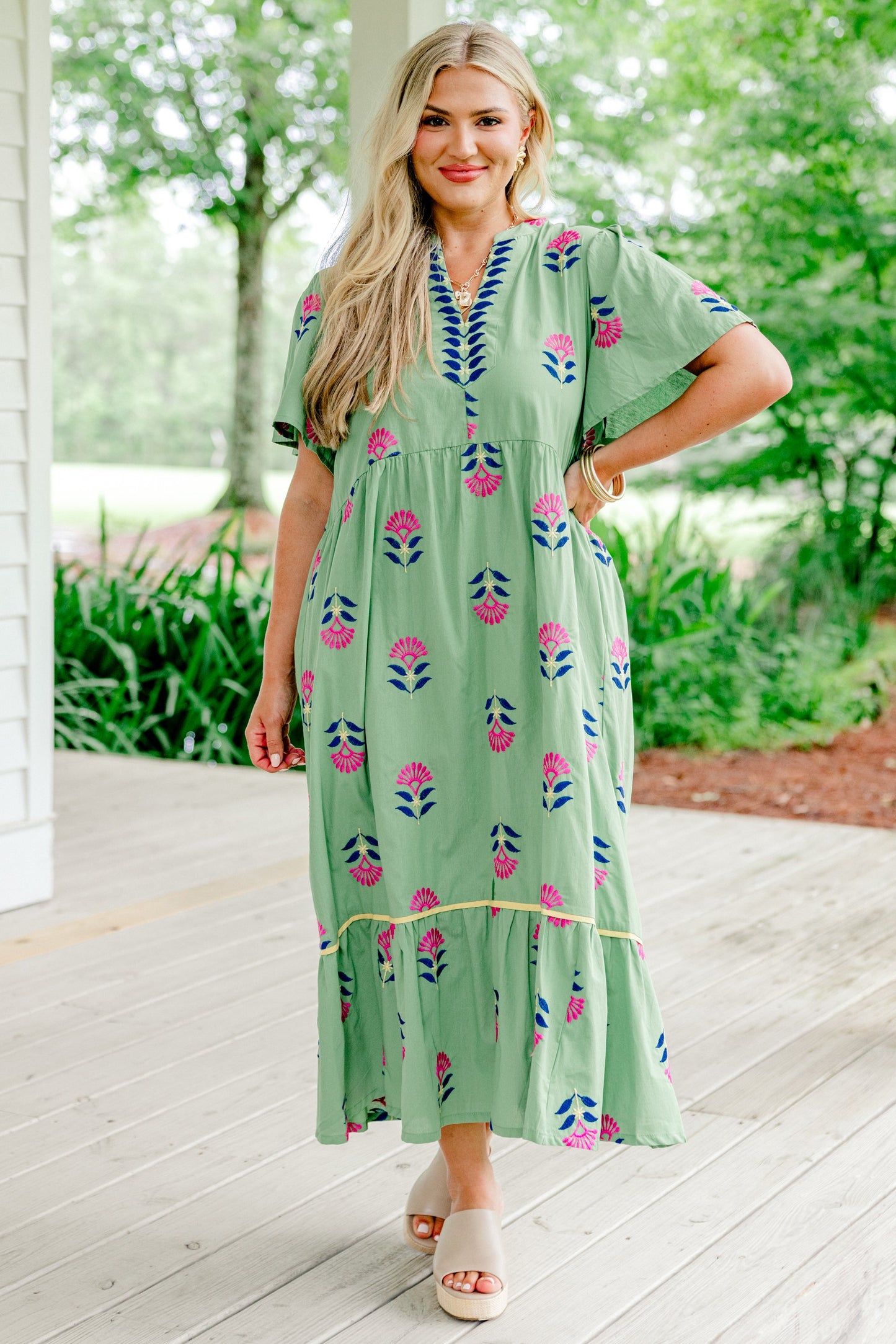 Vestido Graceful Blooms, Verde