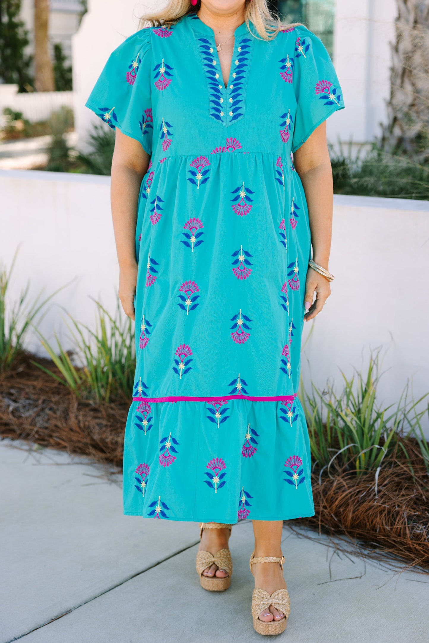 Vestido Graceful Blooms, Turquesa