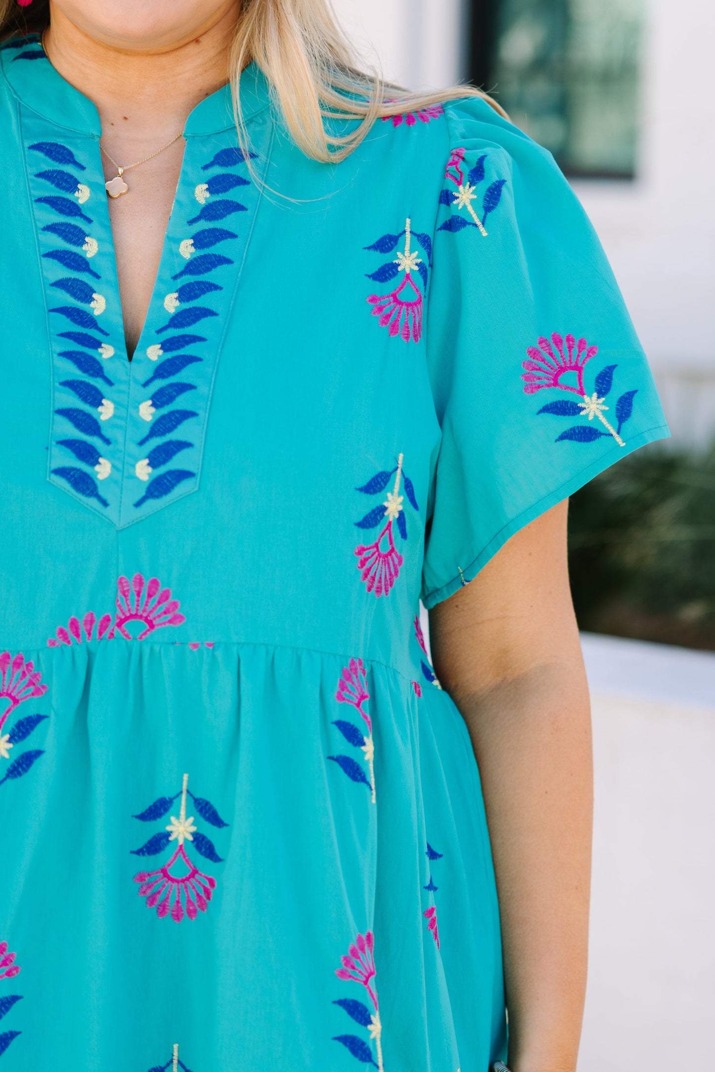 Vestido Graceful Blooms, Turquesa