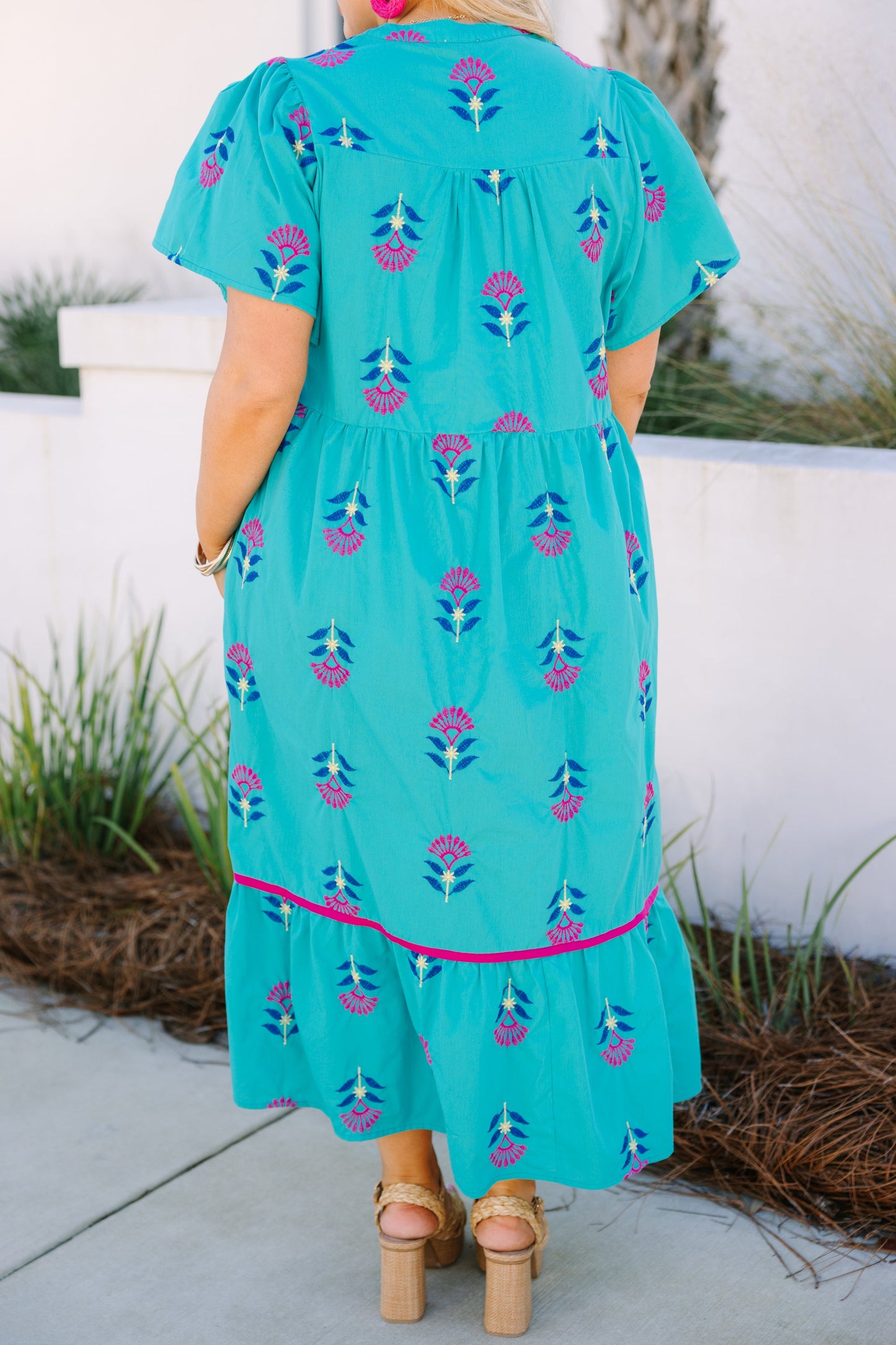 Vestido Graceful Blooms, Turquesa