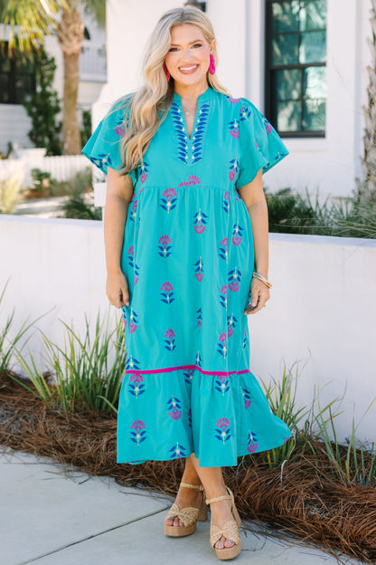 Vestido Graceful Blooms, Turquesa