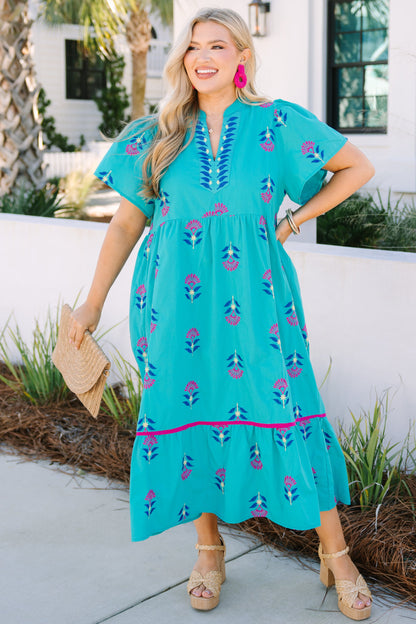 Vestido Graceful Blooms, Turquesa