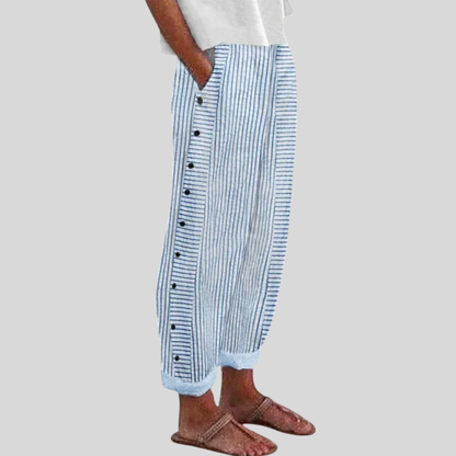 Rosalie | Pantalón Rayado Botonado Estilo Bohemio