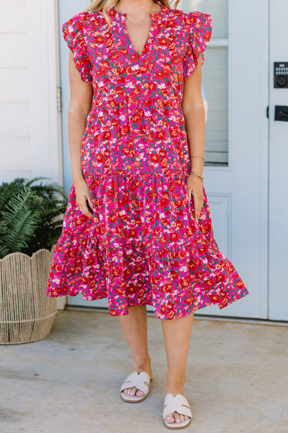 Vestido Midi Love Grows Strong, Floral Rosa