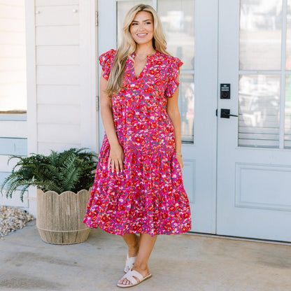 Vestido Midi Love Grows Strong, Floral Rosa