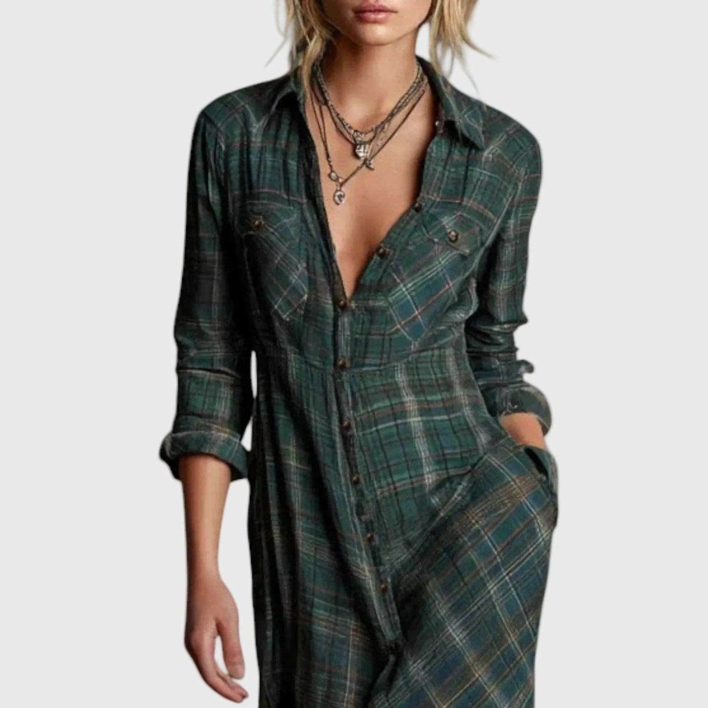 Gisèle | Vestido Maxi Camisa Cuadros