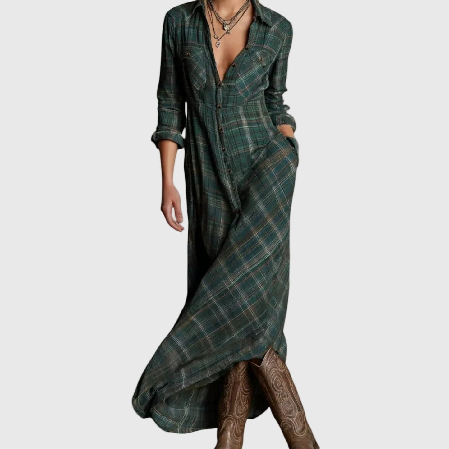Gisèle | Vestido Maxi Camisa Cuadros