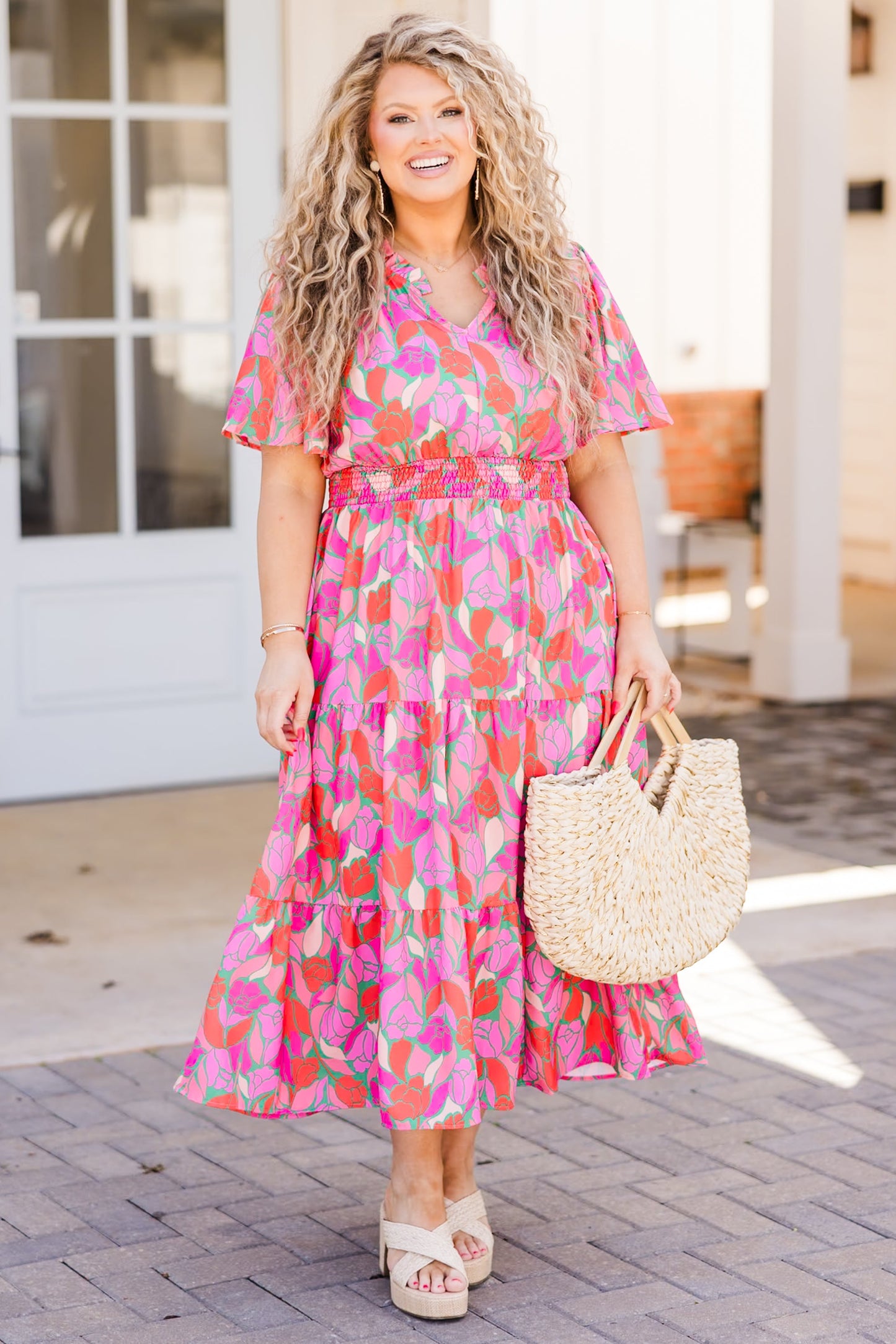 Vestido Maxi Plant Smiles, Multicolor Rosa