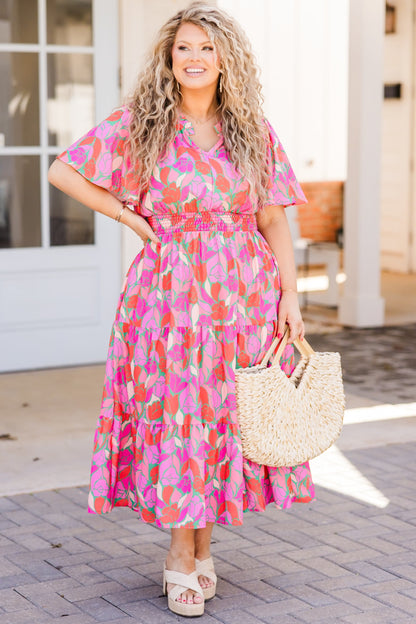 Vestido Maxi Plant Smiles, Multicolor Rosa