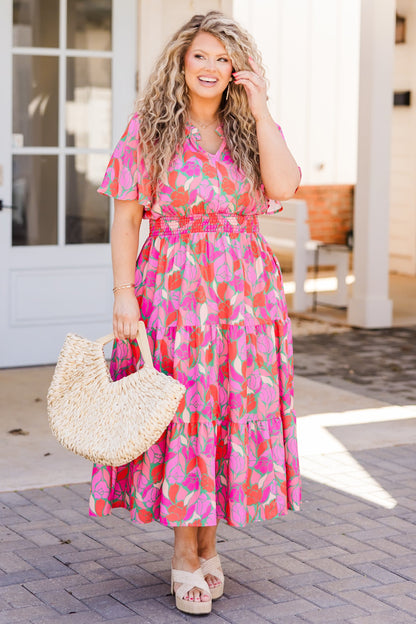 Vestido Maxi Plant Smiles, Multicolor Rosa