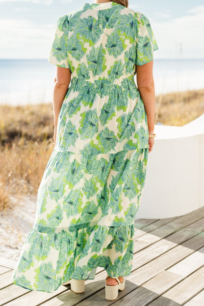 Vestido Maxi de Pétalos Plisados, Verde