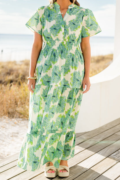 Vestido Maxi de Pétalos Plisados, Verde