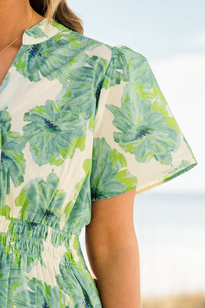 Vestido Maxi de Pétalos Plisados, Verde
