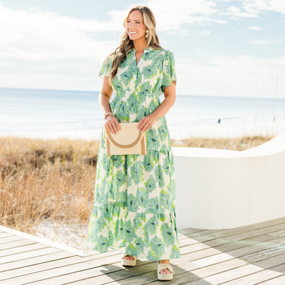 Vestido Maxi de Pétalos Plisados, Verde