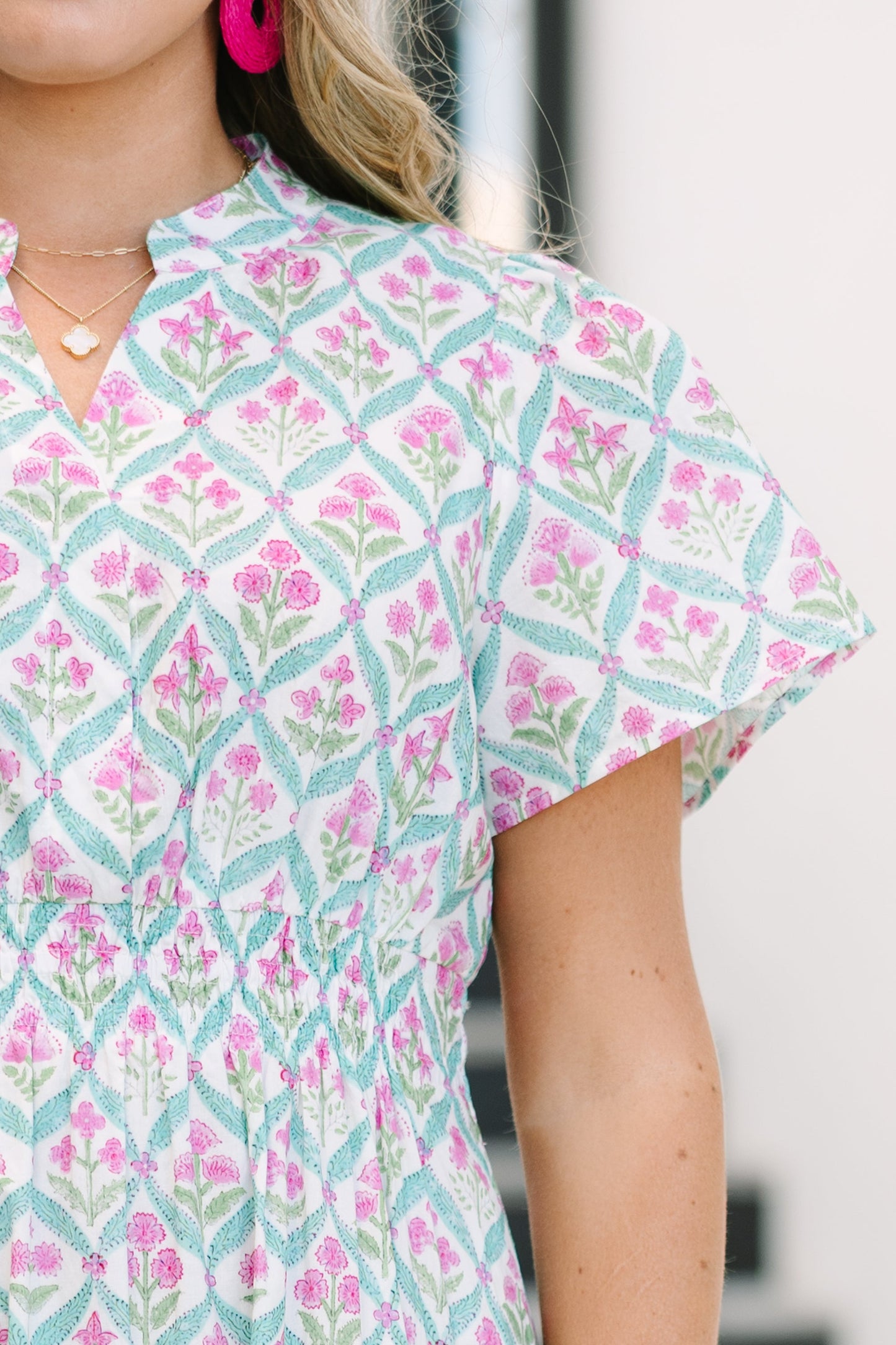 Vestido Maxi de Pétalos Plisados, Rosa-Verde