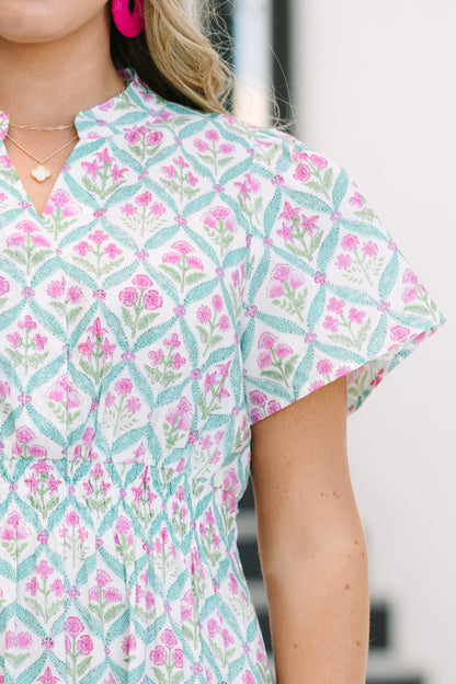 Vestido Maxi de Pétalos Plisados, Rosa-Verde