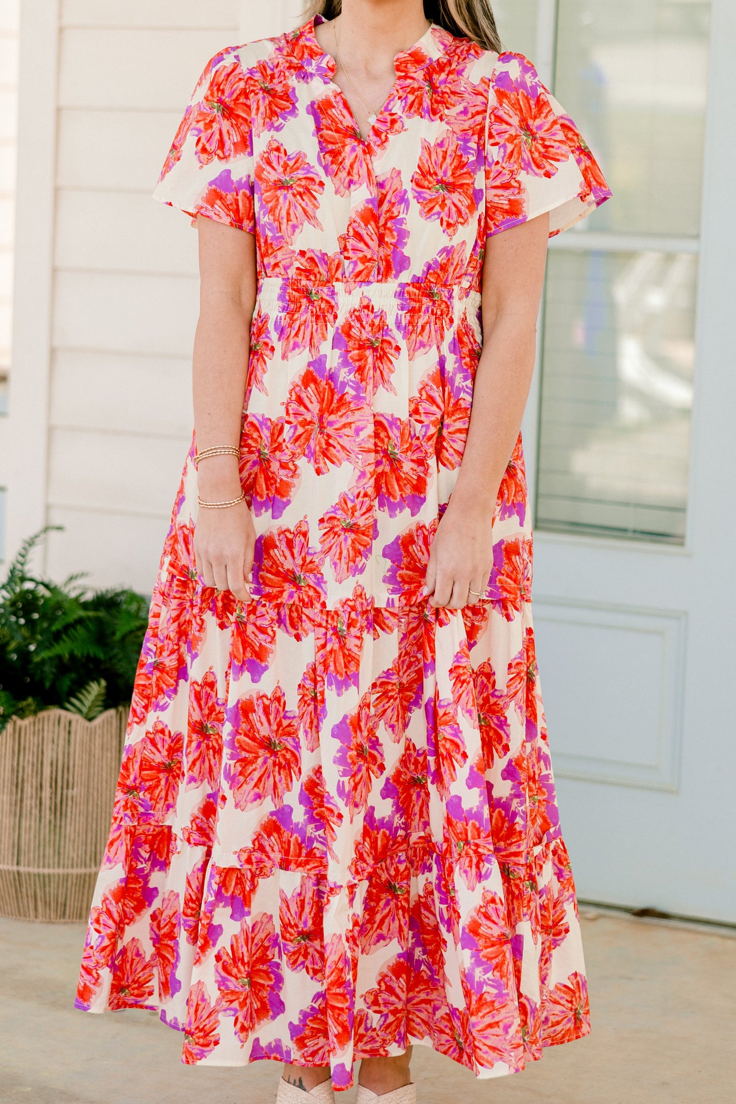 Vestido Maxi de Pétalos Plisados, Rosa