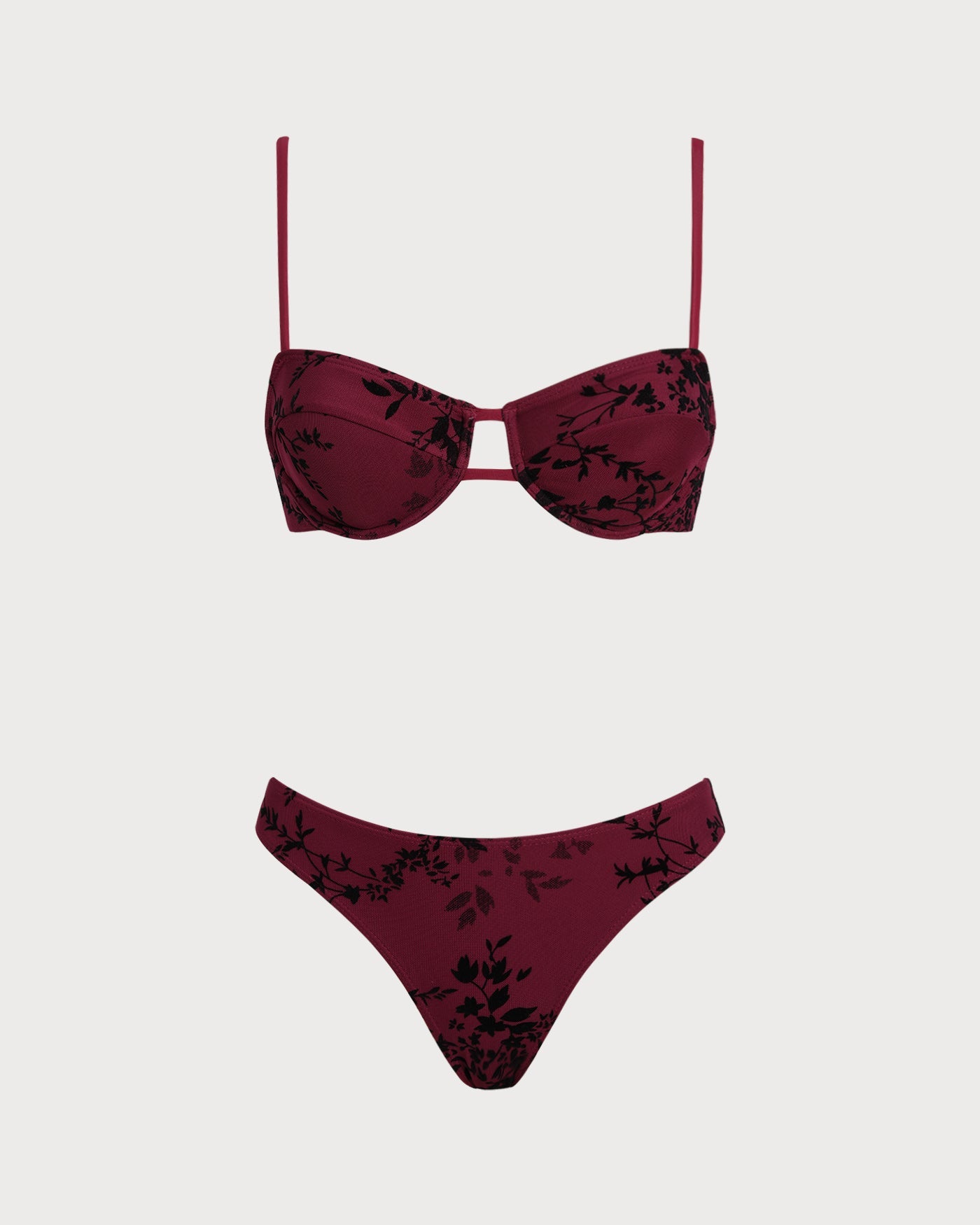 Conjunto de Bikini Rojo Floral con Aros
