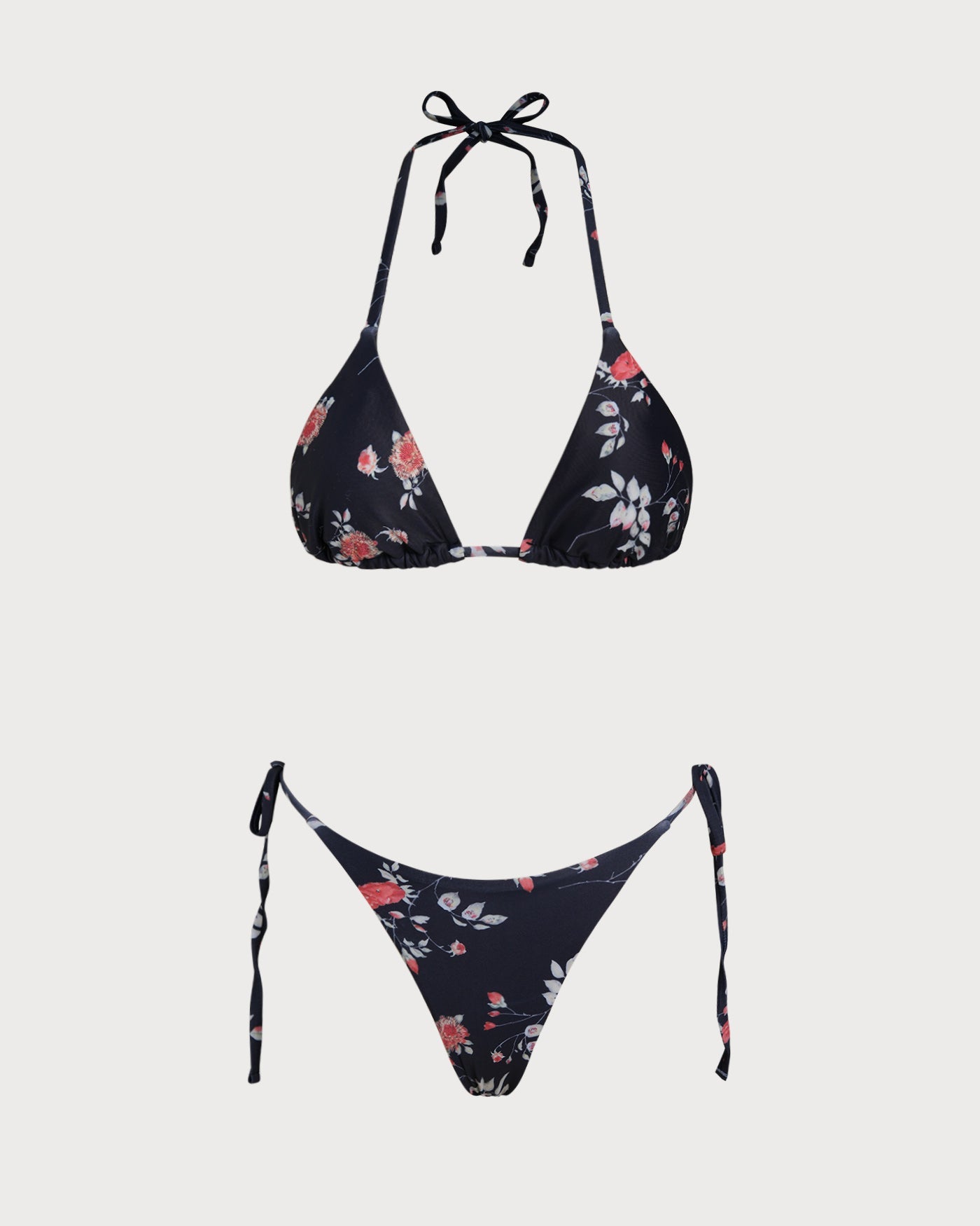 Conjunto de Bikini Triangular Floral Negro