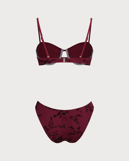 Conjunto de Bikini Rojo Floral con Aros