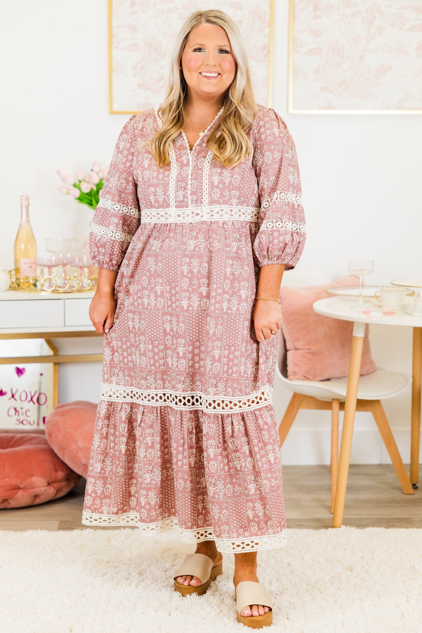 Vestido Radiant Blossoms, Rosa