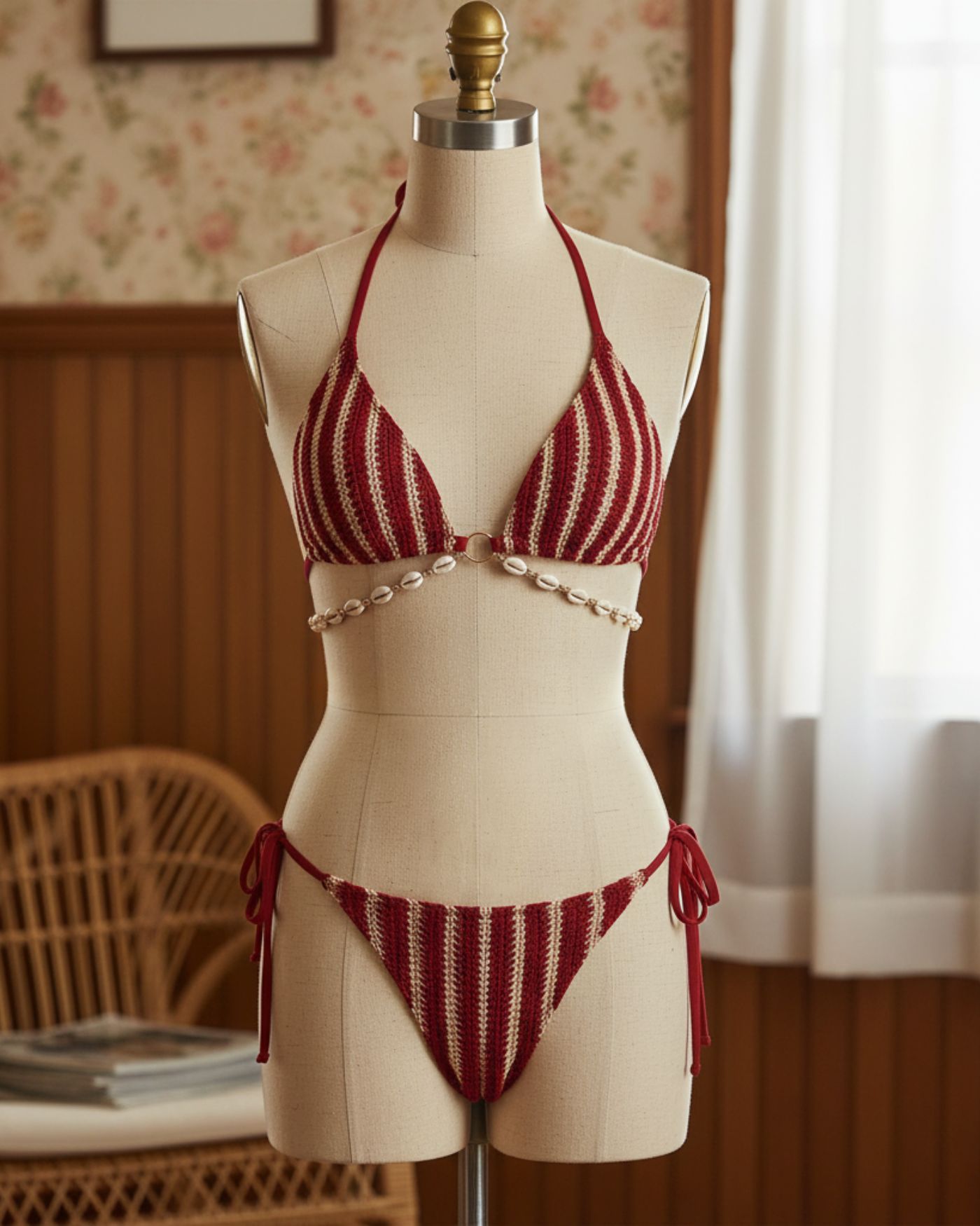 Conjunto de Bikini Contraste con O-Ring Rojo