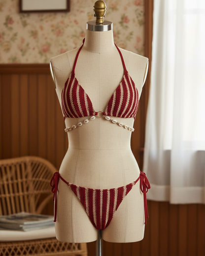 Conjunto de Bikini Contraste con O-Ring Rojo