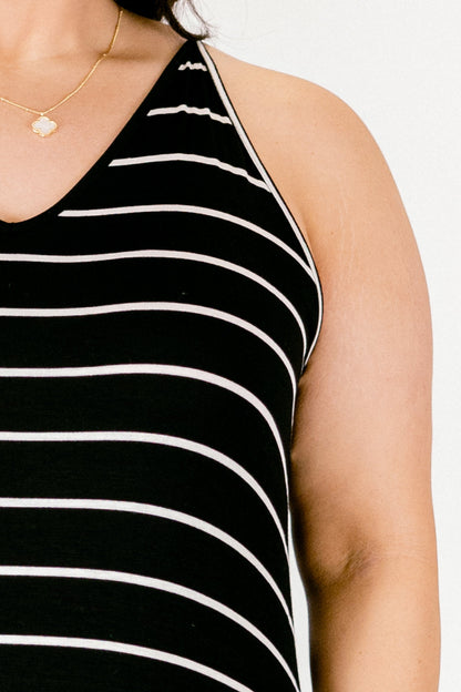 Vestido Maxi a Rayas con Sensatez, Negro-Marfil