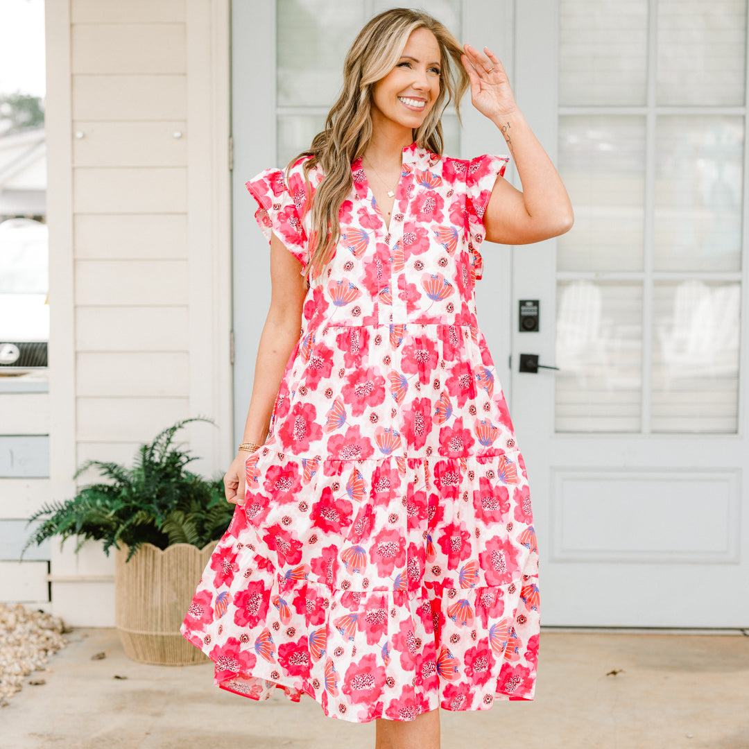 Simplemente El Vestido Midi Vibe, Fucsia