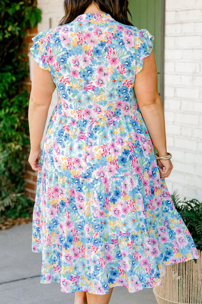 Vestido Midi Esplendor Primaveral, Floral Azul