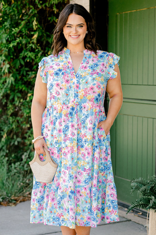 Vestido Midi Esplendor Primaveral, Floral Azul