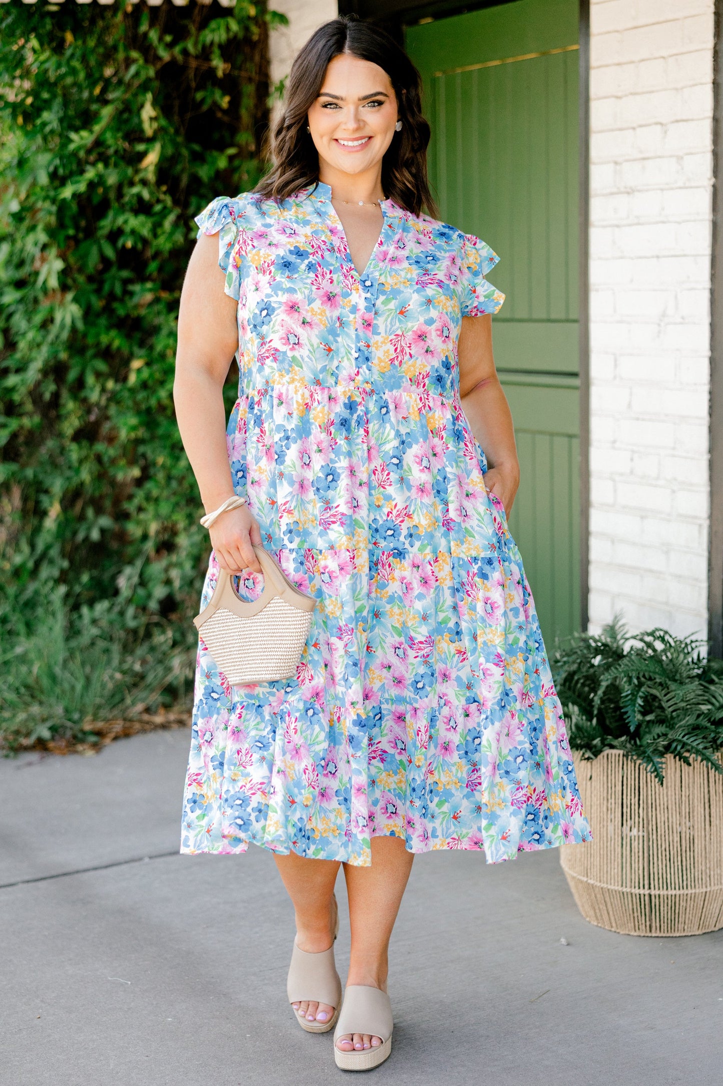 Vestido Midi Esplendor Primaveral, Floral Azul