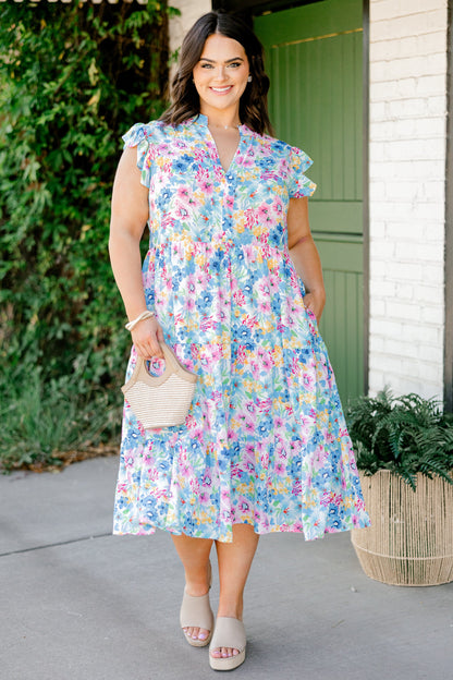 Vestido Midi Esplendor Primaveral, Floral Azul